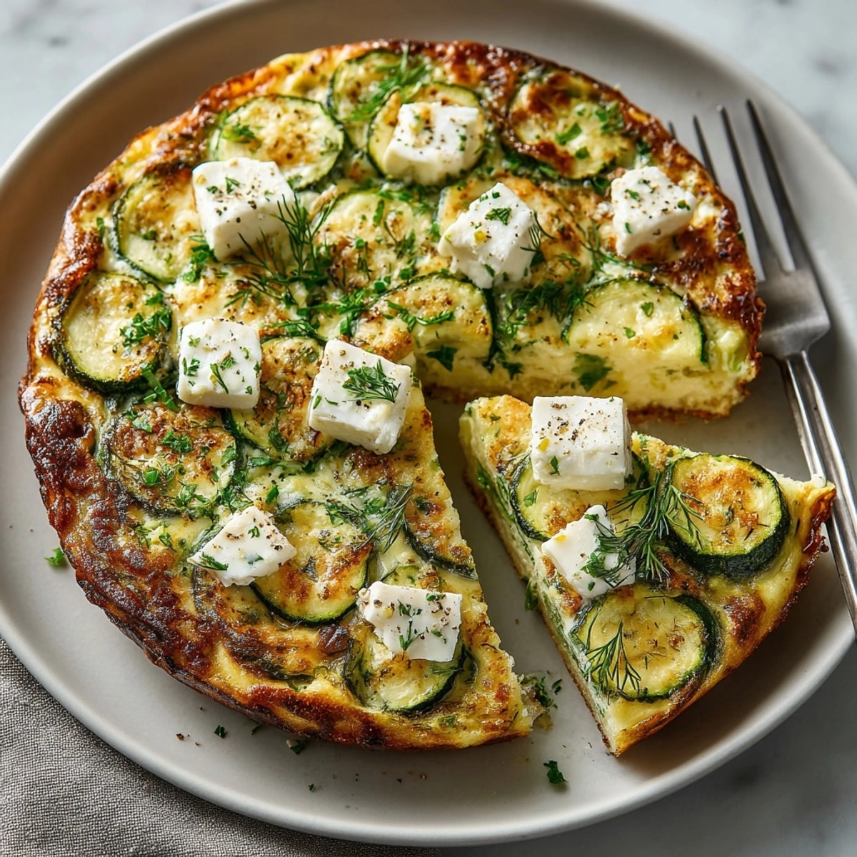Savory Herbed Zucchini and Feta Frittata features fresh herbs and creamy feta filling.