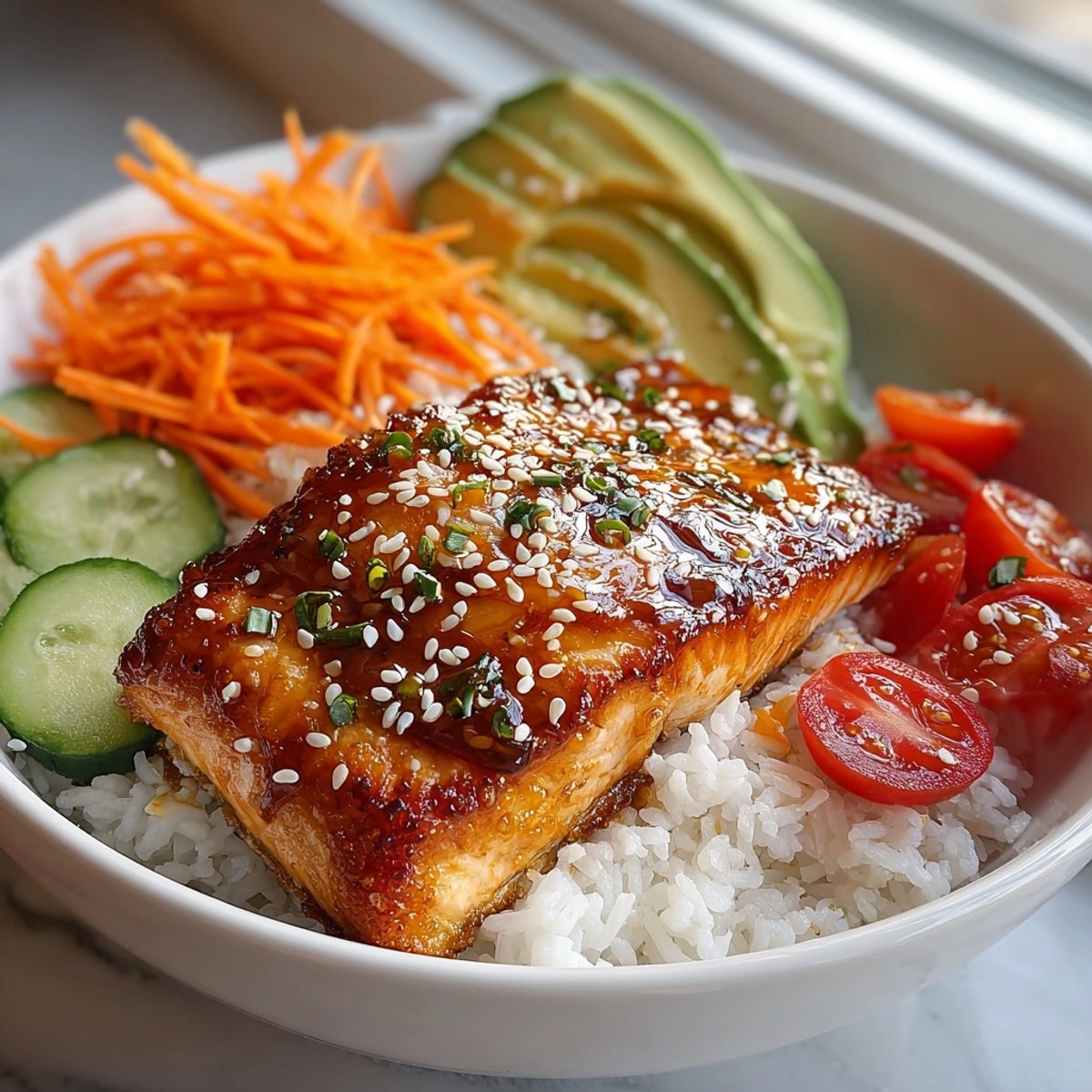 Preparing easy Honey Mustard Glazed Salmon Bowl recipe: Pan-seared salmon, aromatic, healthy, weeknight dinner idea.