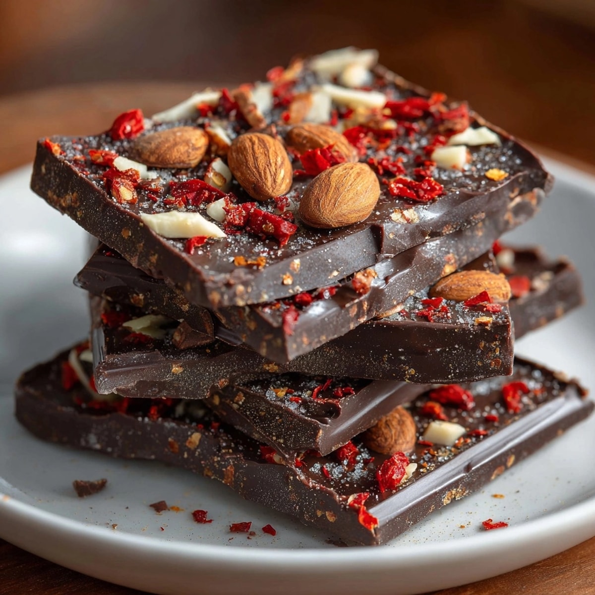 Rich Cinnamon Chili Chocolate Bark, a spicy-sweet treat broken into tempting shards.
