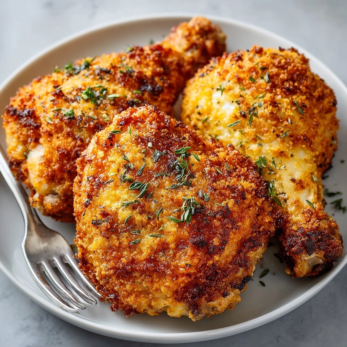 Juicy Crispy Oven &quot;Fried&quot; Chicken, fresh from the oven, with a crunchy panko crust.