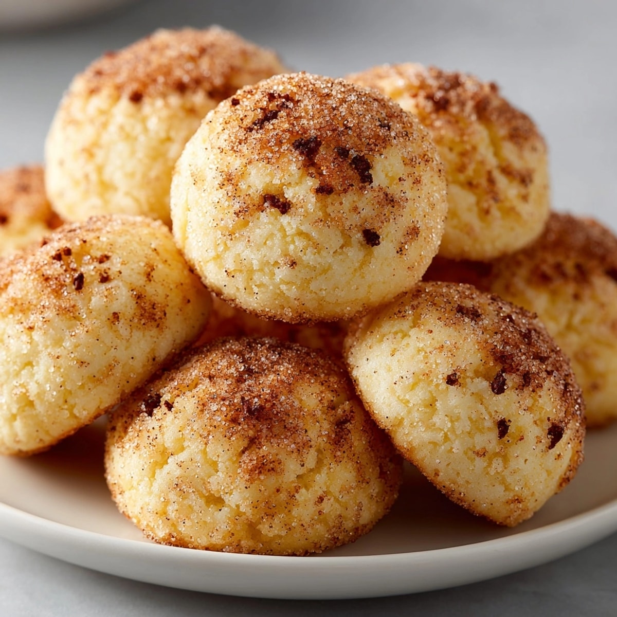 Golden Eggnog Snickerdoodles, warm from the oven, dusted with nutmeg and cinnamon sugar.