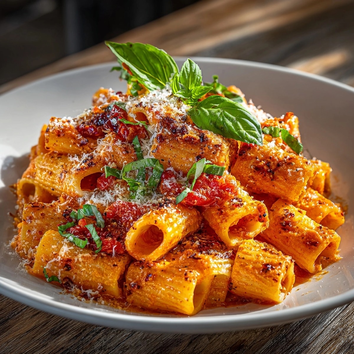 Creamy Gigi Hadid Spicy Rigatoni photo; a delicious Italian-American pasta dish ready to serve.
