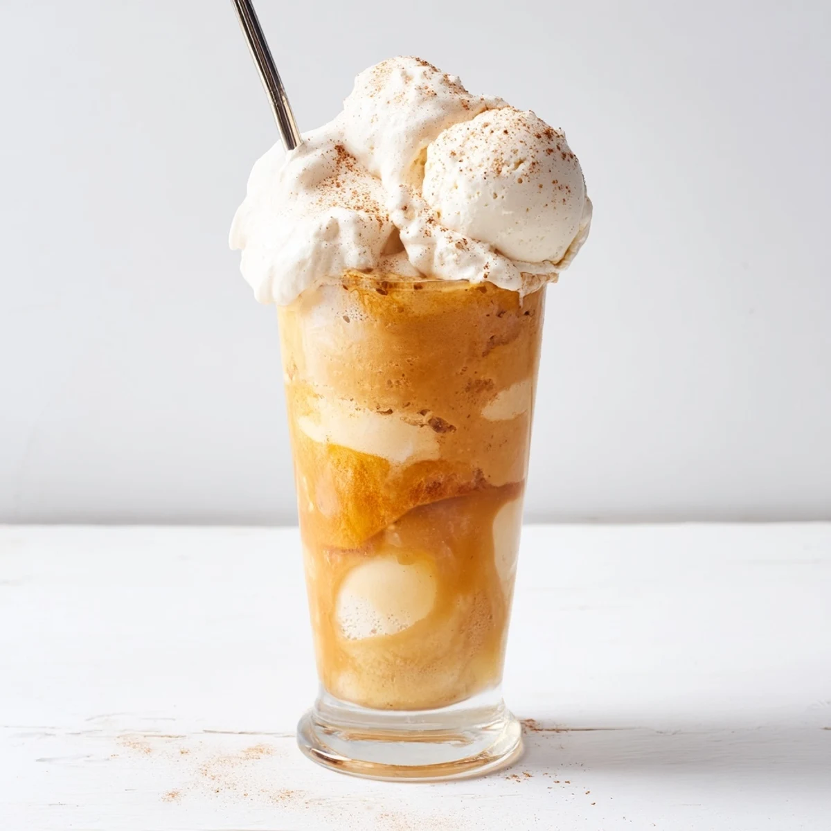 Creamy pumpkin cream soda floats topped with whipped cream and spices for autumn bliss.  