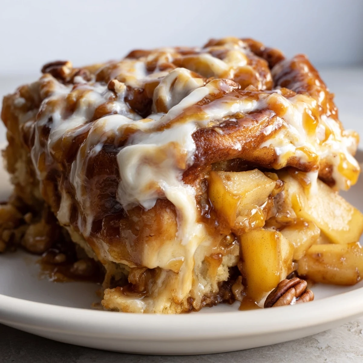 Cozy brunch treat of Caramel Apple Cinnamon Roll Bake, perfect with fresh coffee.