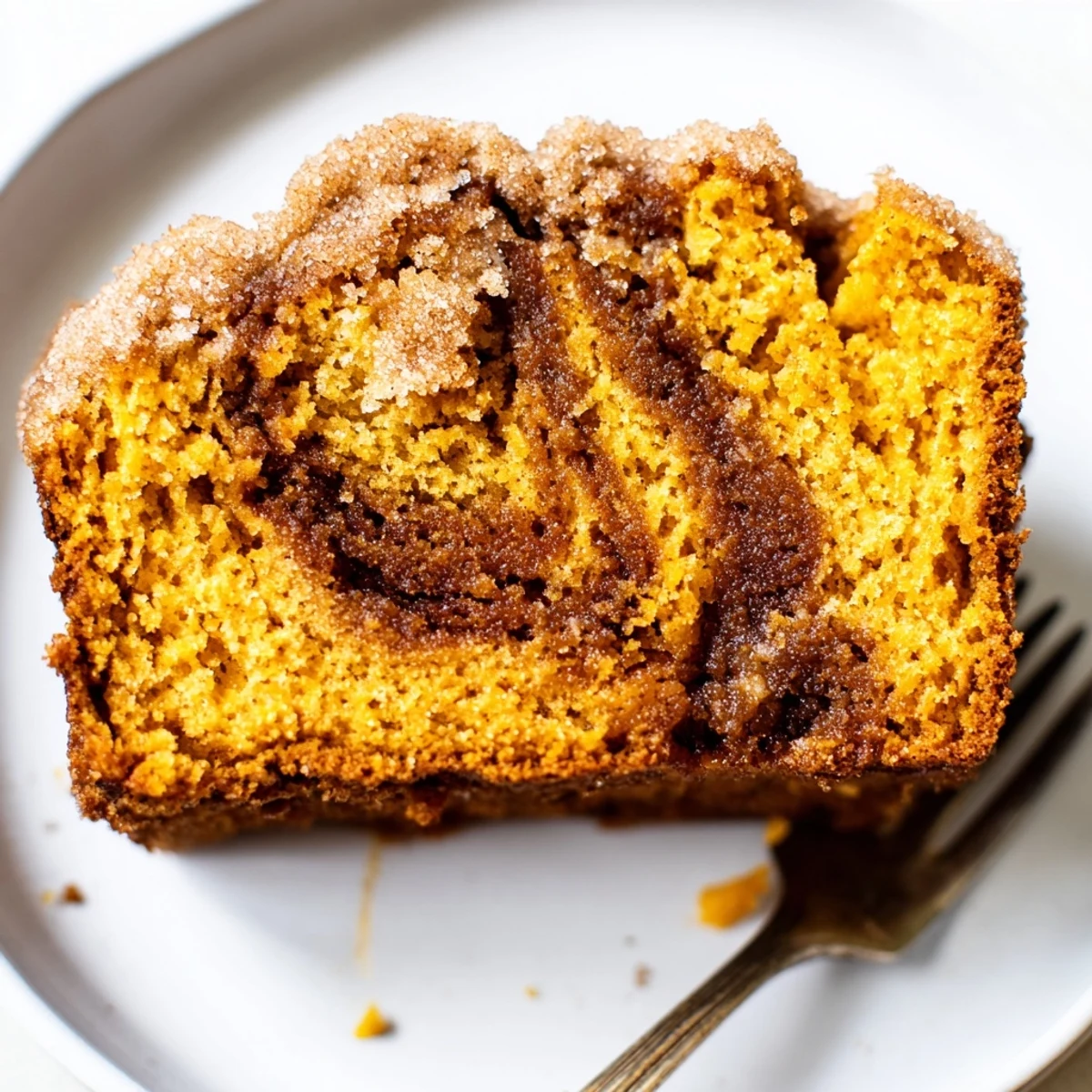 Moist Churro Pumpkin Snickerdoodle Bread topped with cinnamon sugar for autumn delight.  