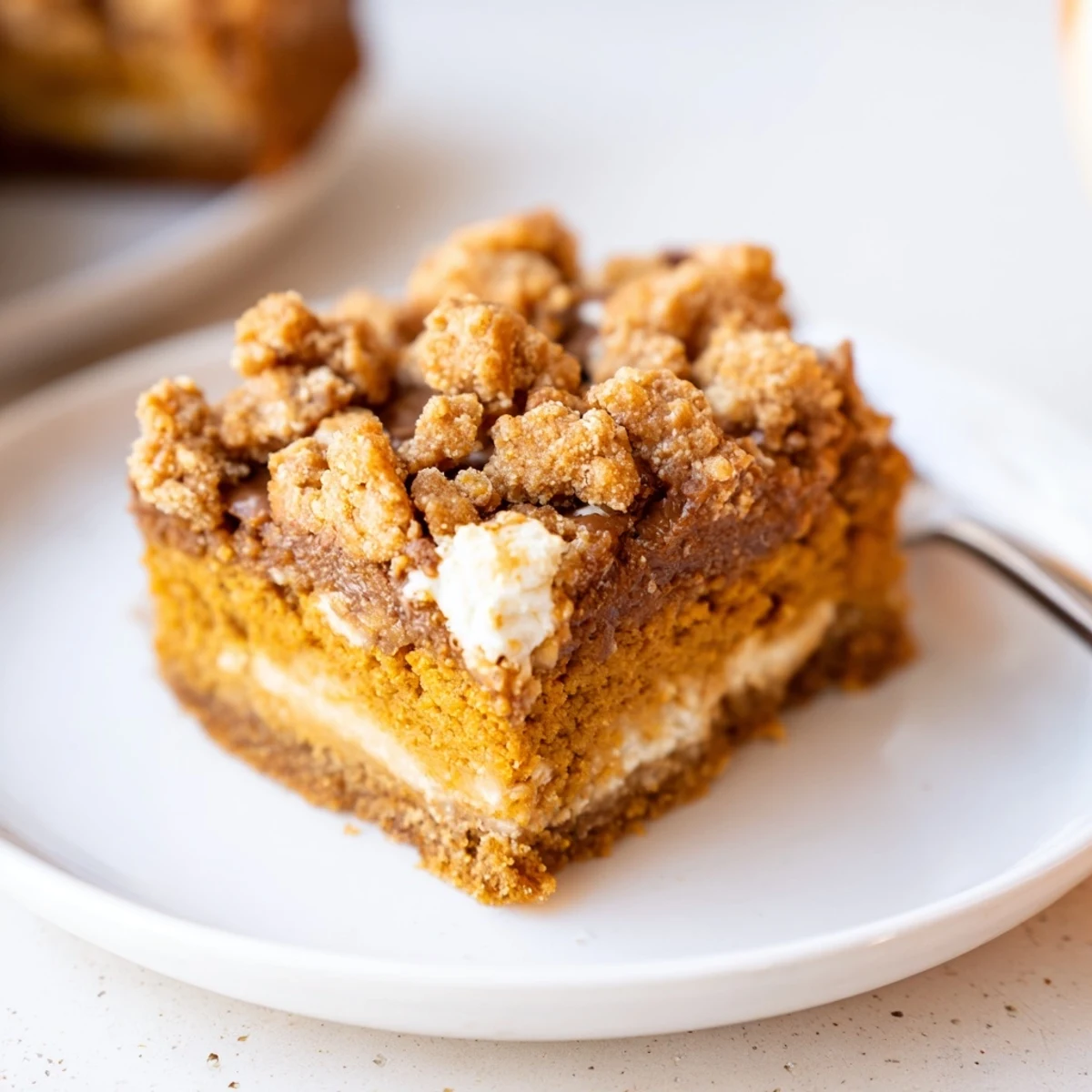 Chewy Coffee Crunch Pumpkin Pie Blondies topped with a delightful coffee-infused crunch.  
