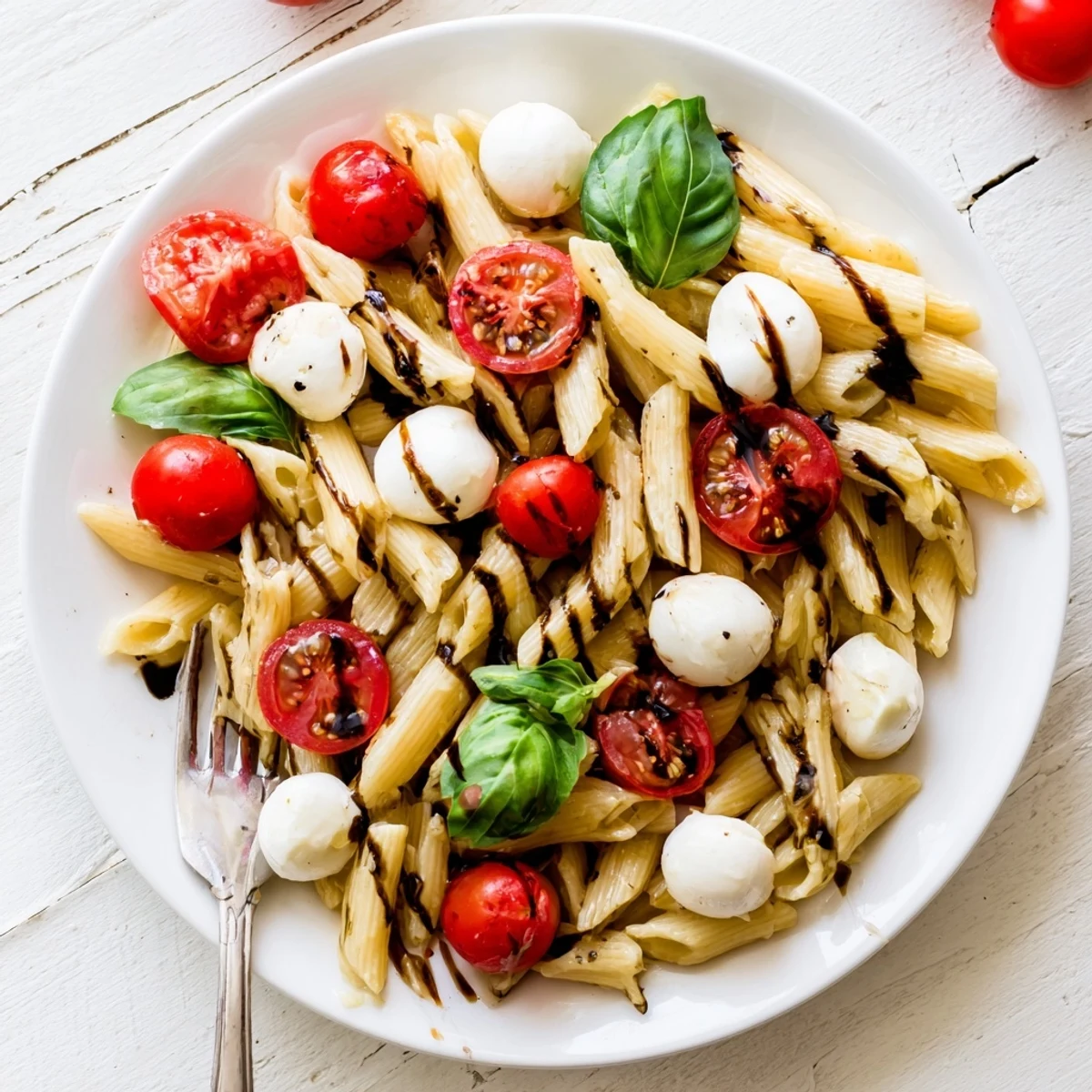 Refreshing Easy Caprese Pasta Salad served cold, perfect for summer gatherings and picnics.  