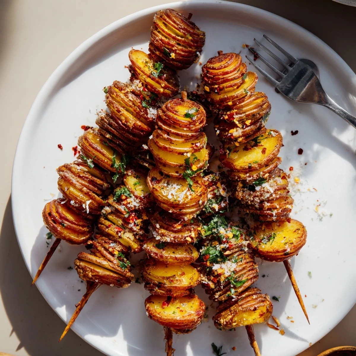 Deliciously spiral-cut air-fried potatoes seasoned with garlic and smoked paprika.  