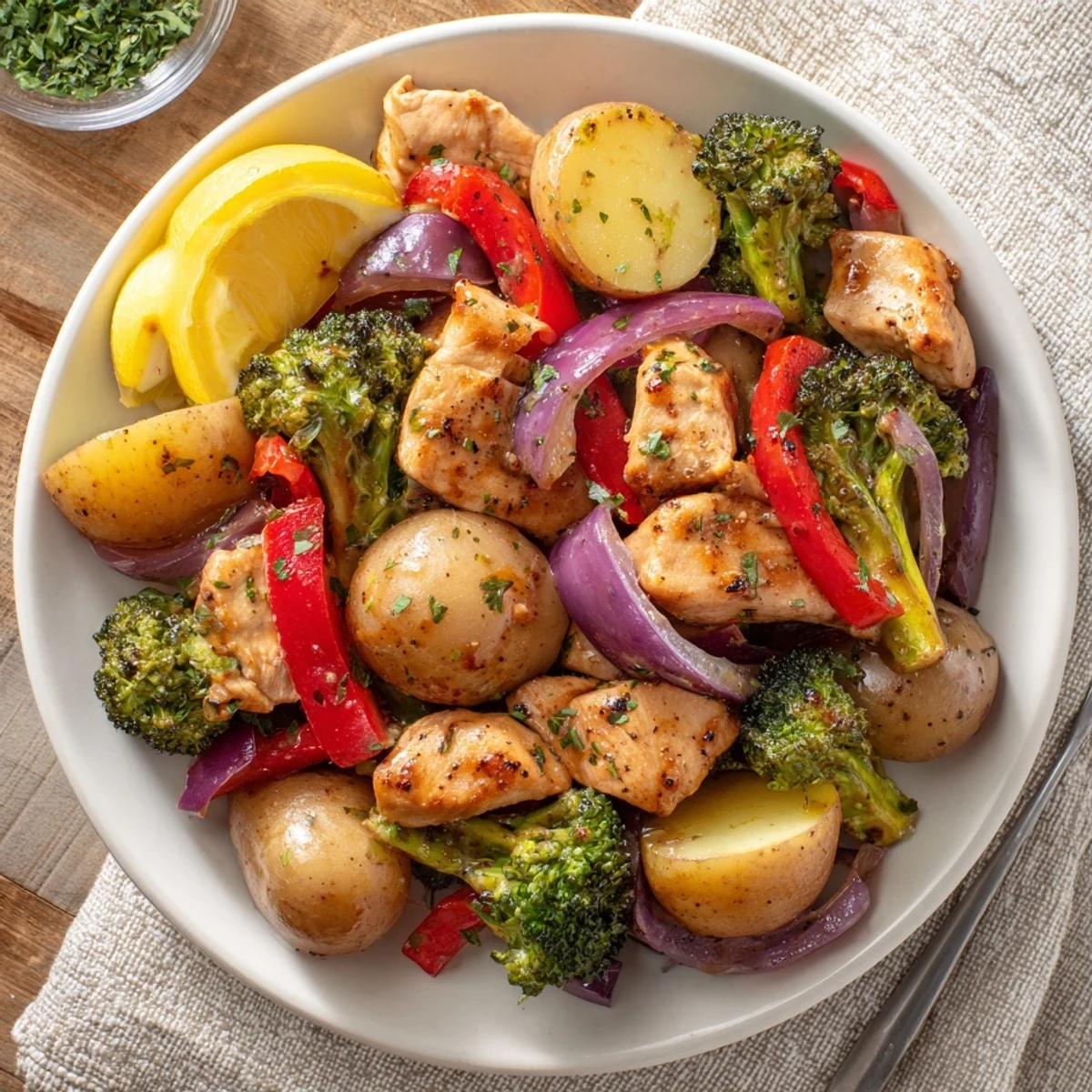 Juicy Lazy Gourmet Chicken & Vegetable One-Pot featuring colorful veggies and savory herbs.  