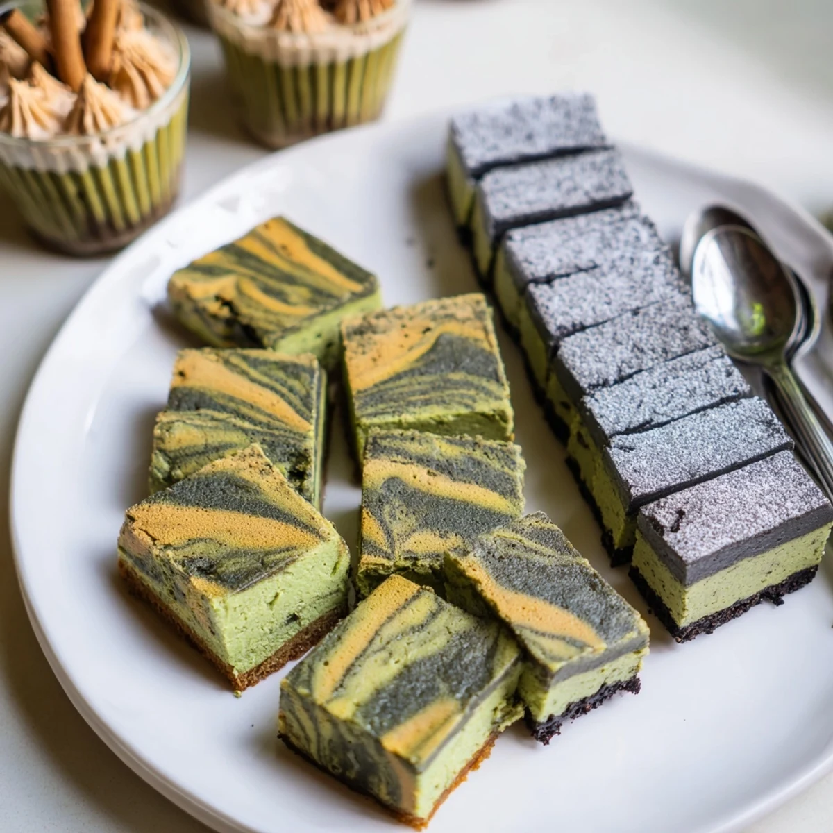 Decadent matcha-miso brownies topped with a glossy chocolate glaze, rich and fudgy.  