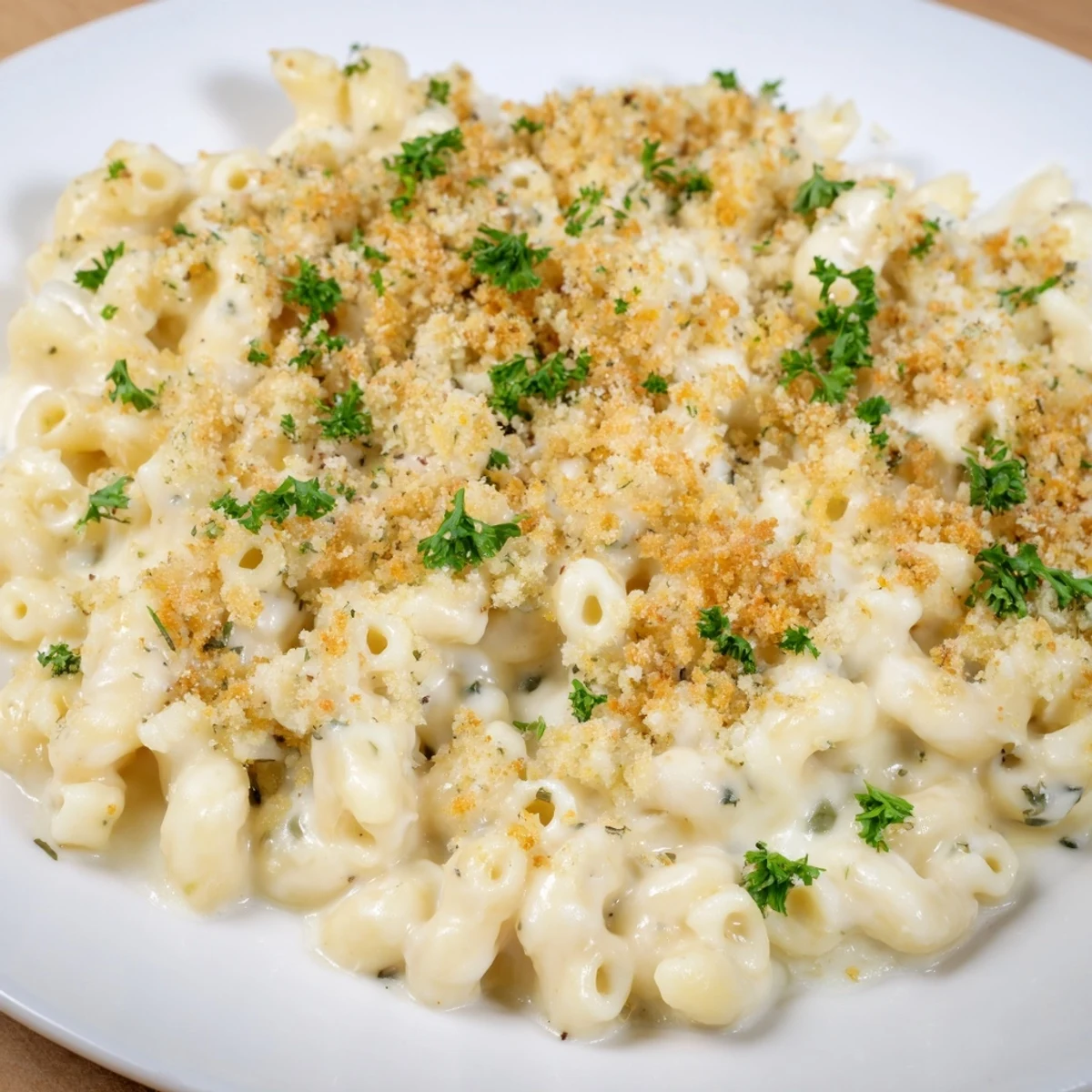 Golden, bubbly Truffle Macaroni & Cheese topped with a crispy breadcrumb and Parmesan crust.