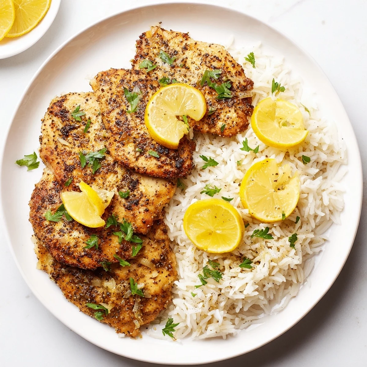 Savory Lemon Pepper Chicken with rice, a comforting American dish with bright citrus notes and perfect texture.
