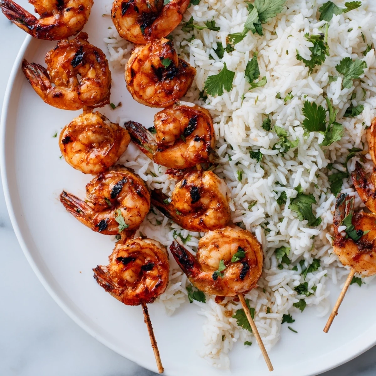 Smoky grilled Chipotle Lime Grilled Shrimp & Rice, with vibrant cilantro-lime rice and juicy, perfectly cooked shrimp.