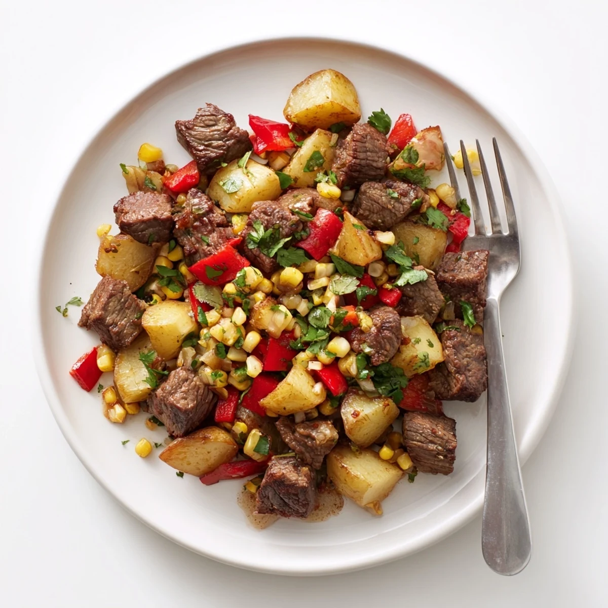 Sizzling Southwest Steak & Potato Skillet with tender steak, golden potatoes, and vibrant peppers.