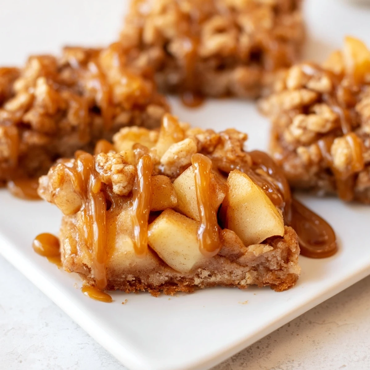 Warm, inviting photo: delicious Caramel Apple Cookie Bars, layered with gooey caramel and baked apples.