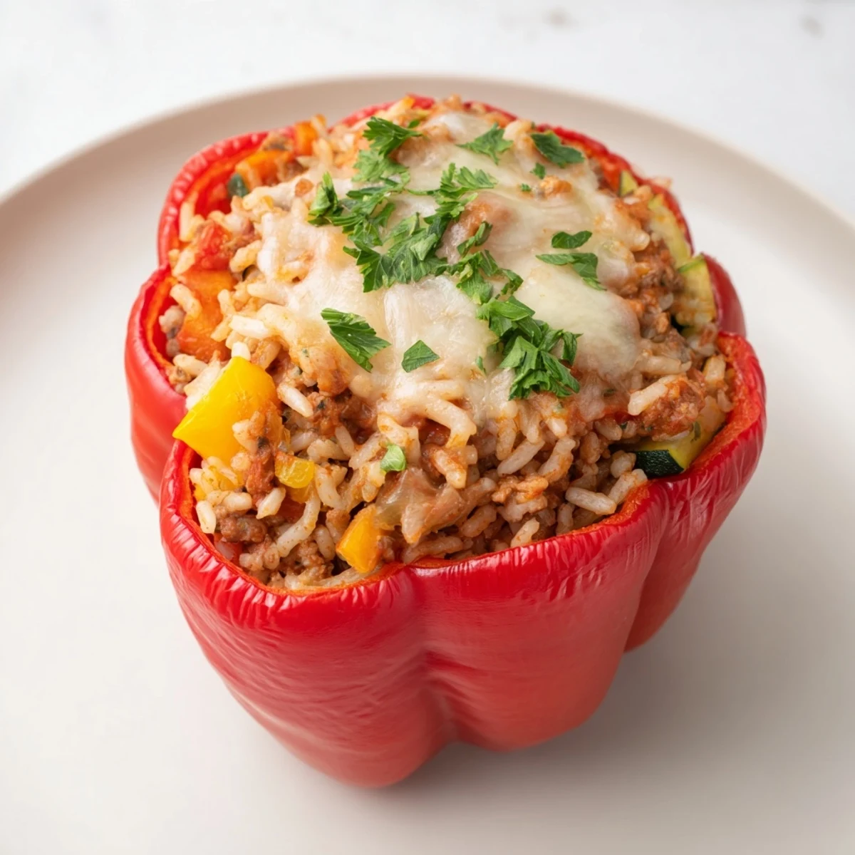Wholesome stuffed peppers with ground turkey and rice: a delicious, family-friendly American meal.