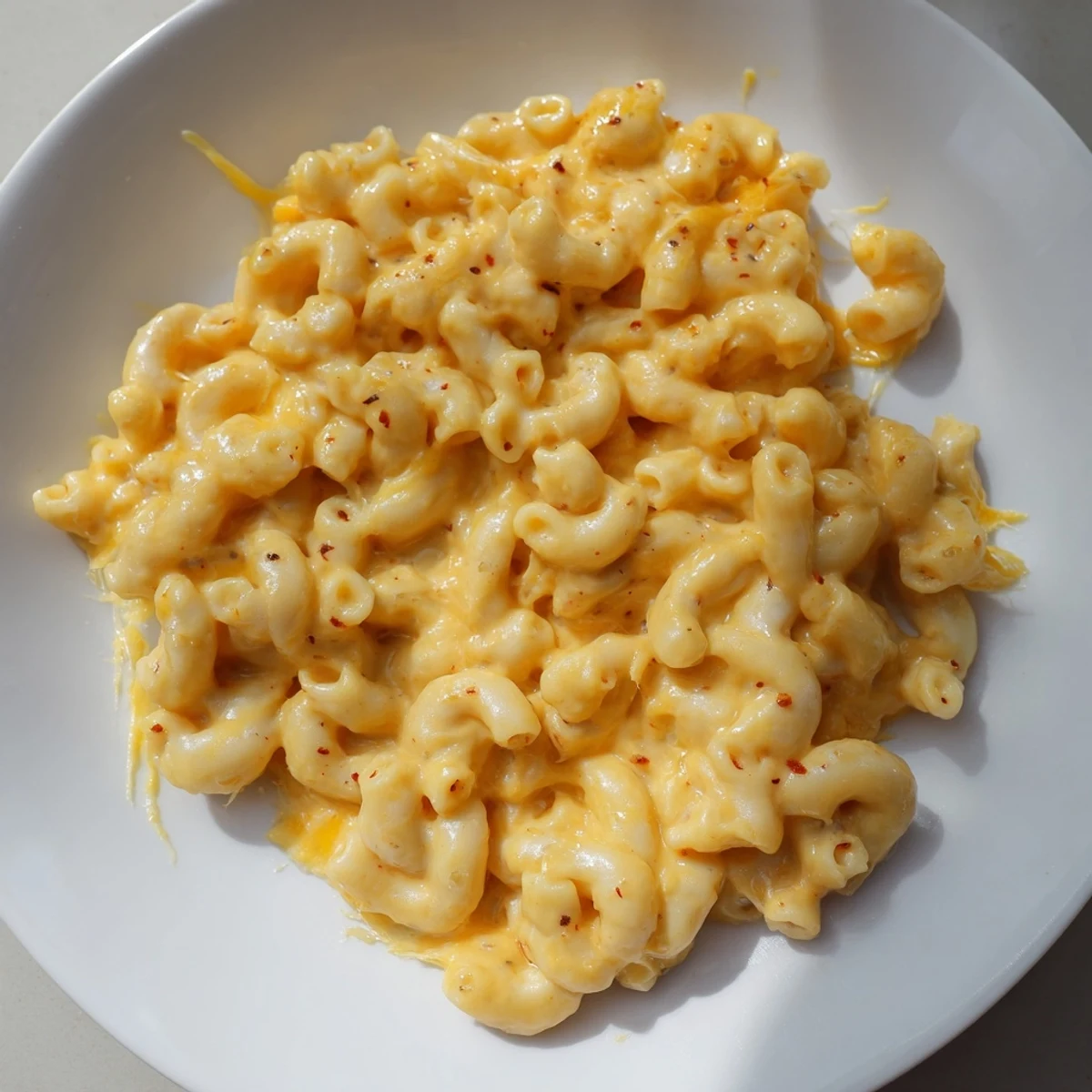 A comforting close-up showcases vibrant One-Pot Butternut Squash Mac & Cheese, perfectly cooked and cheesy.