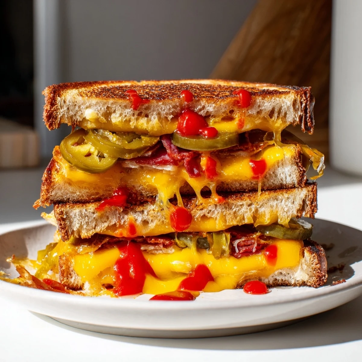 Warm and crunchy Spicy Pickle Grilled Cheese Dippers: a comforting appetizer with spicy flavors.