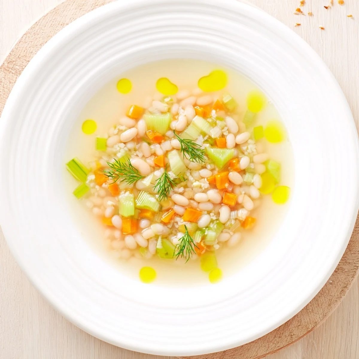 Enjoy a close-up of the flavorful Simple White Bean and Fennel Soup, ready to eat.