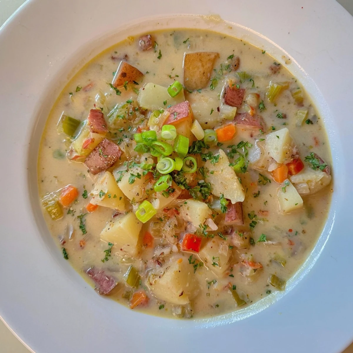 This flavorful slow cooker Cajun potato soup features tender potatoes and vegetables, ideal for a comforting meal.