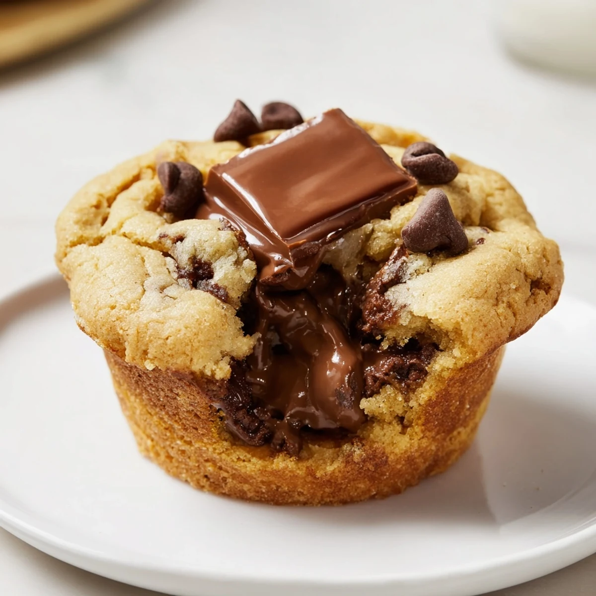 Air Fryer Gooey Cookie Cups: a warm, close-up shot showcasing the melty chocolate centers.