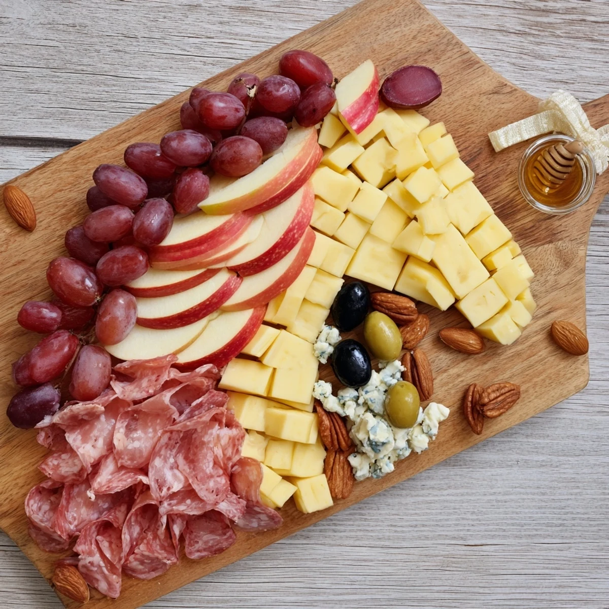 A horse-shaped grazing board overflowing with vibrant cheeses, meats, and fresh fruit, ready to serve.