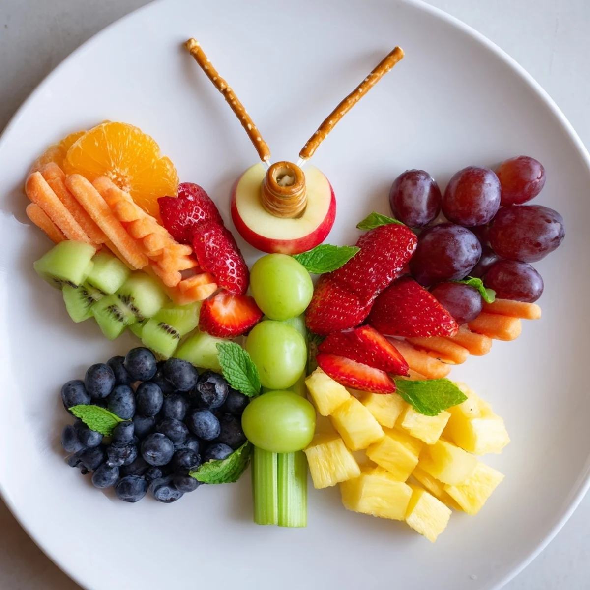 Vibrant Butterfly Fruit Tray: a colorful arrangement of fresh fruit, perfect for a healthy snack.