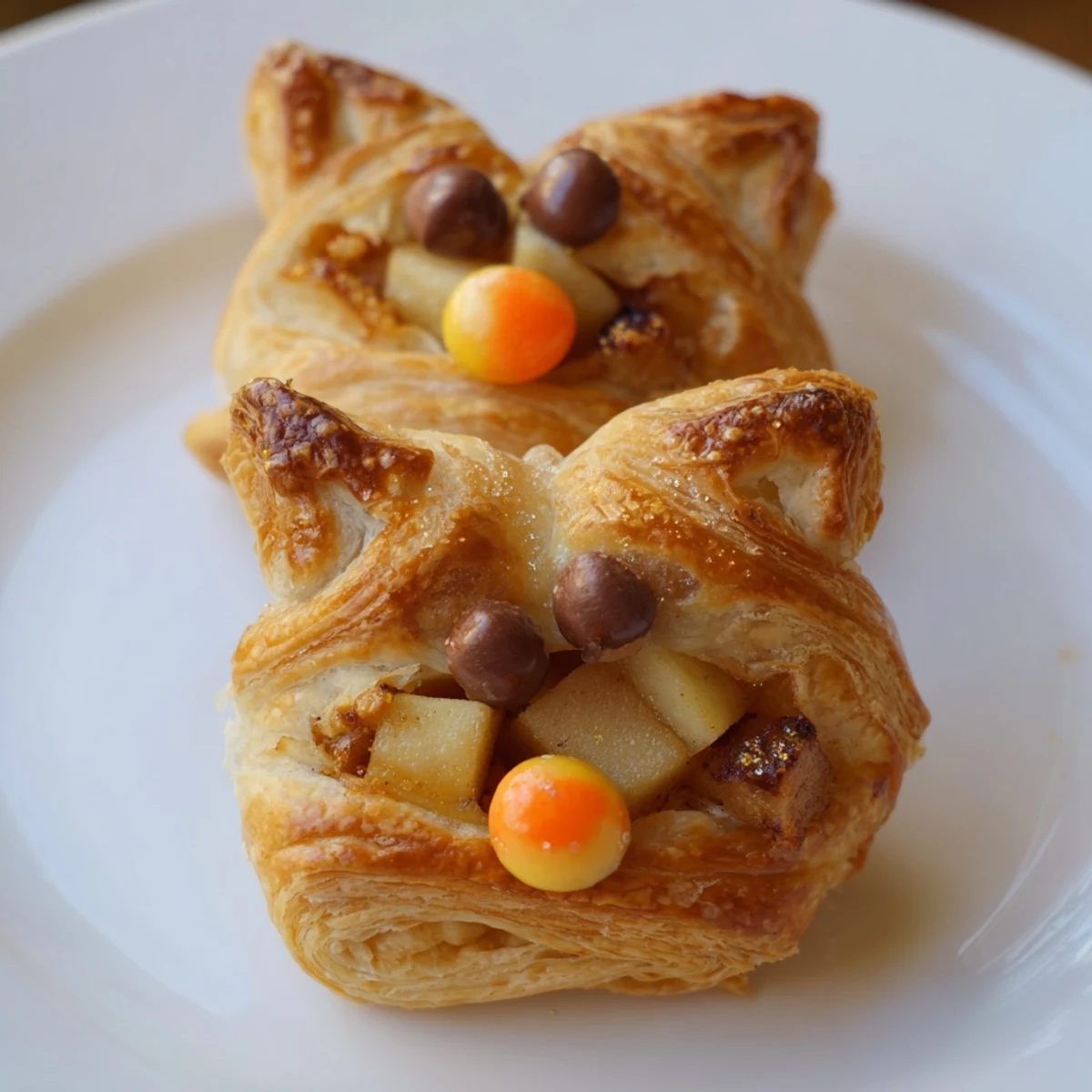 Golden-brown Autumn Harvest Fox-Shaped Bites, filled with spiced apples, ready for serving this fall.