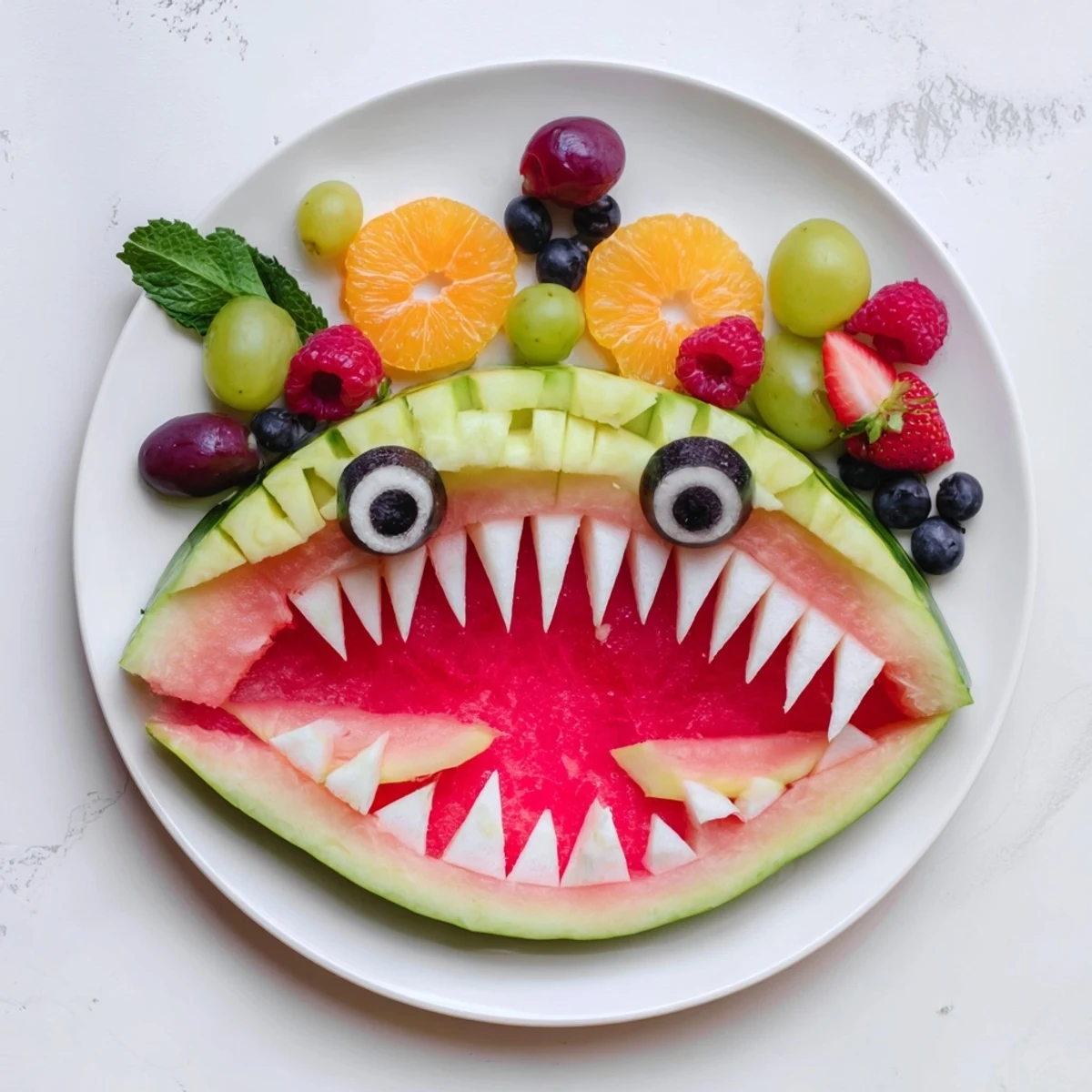 Kid-friendly Watermelon Shark Bite Board recipe: a healthy and delicious platter for a summer treat.