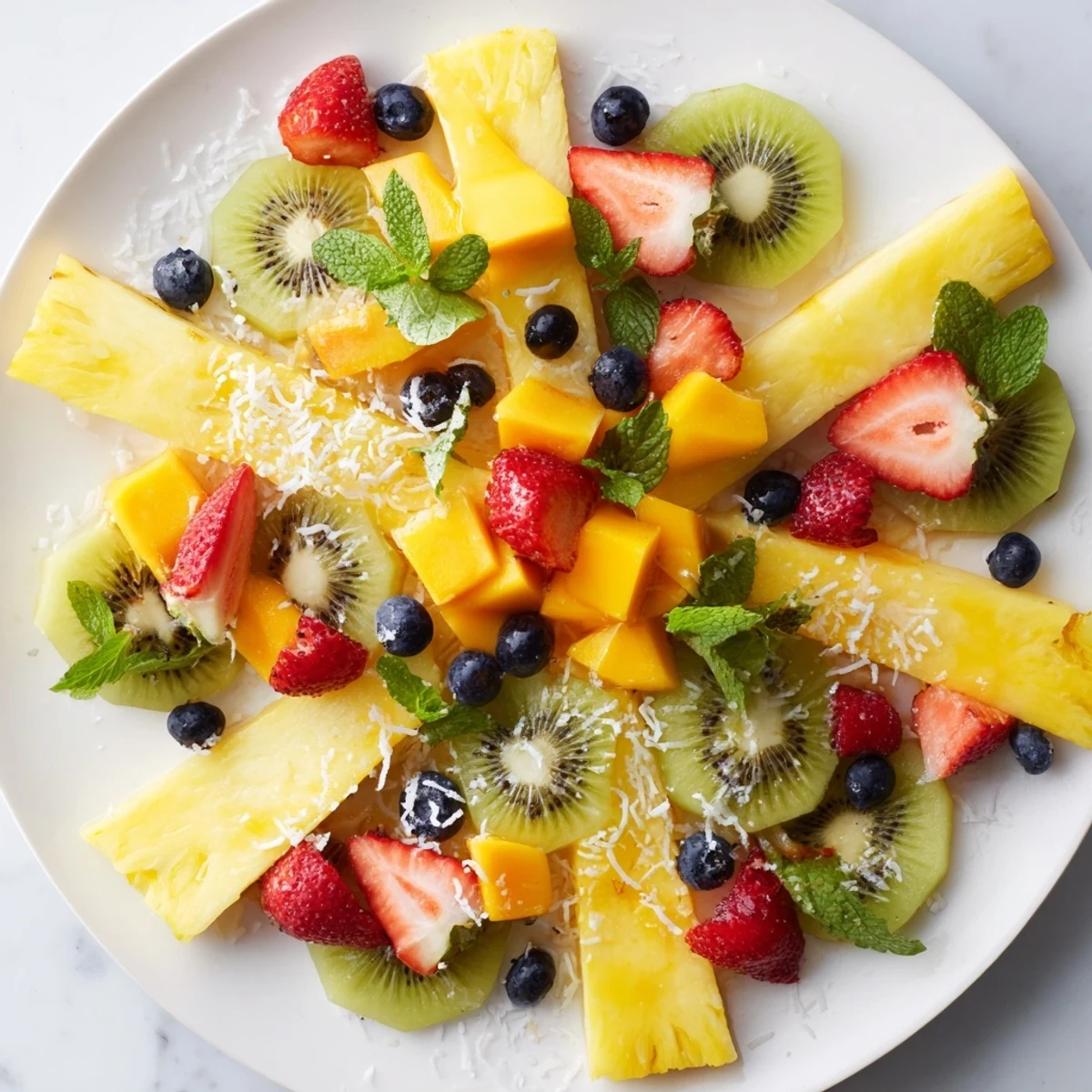 Bright and colorful Tropical Pineapple Sun Fruit Platter with juicy pineapple, perfect for a summer BBQ.