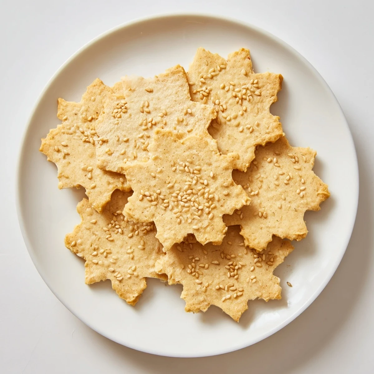 Buttery, golden Gourmet Crackers: Snowflake Cutout Cracker Board arranged elegantly on a wooden cheese board.