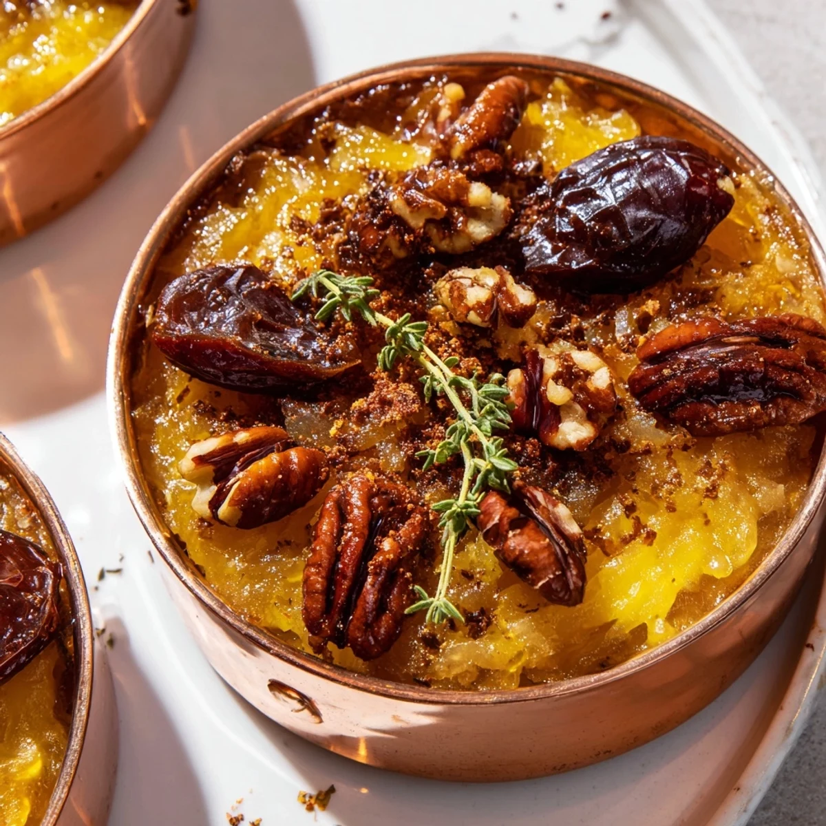 A close-up view of The Copper Kettle, featuring the toasted pecan and date topping, delicious!