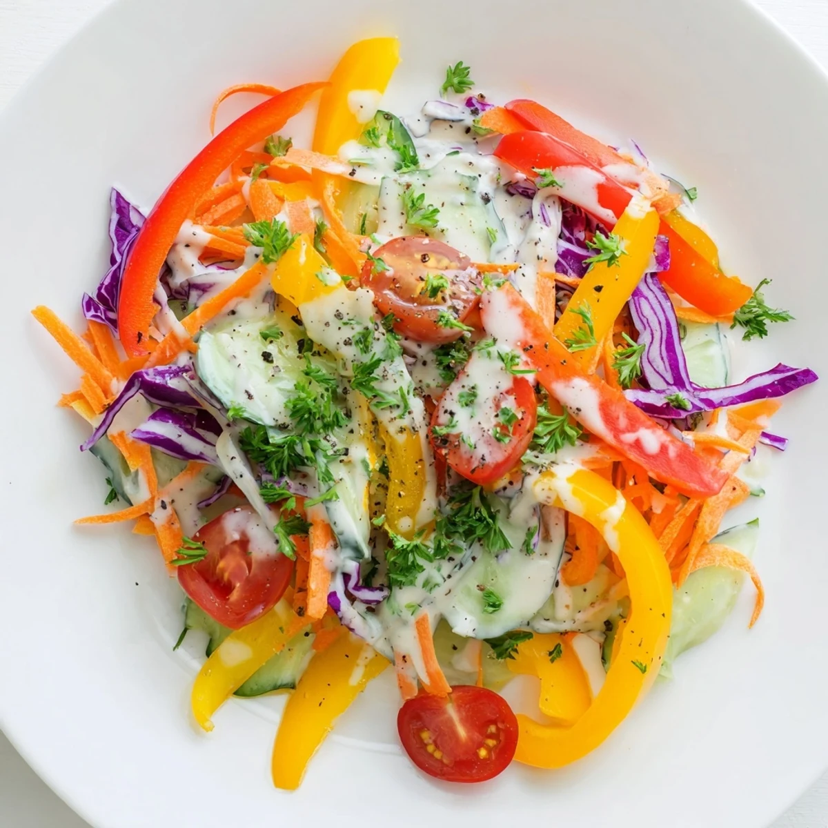 Rainbow salad bursting with vivid colors, a healthy and delicious light meal option.