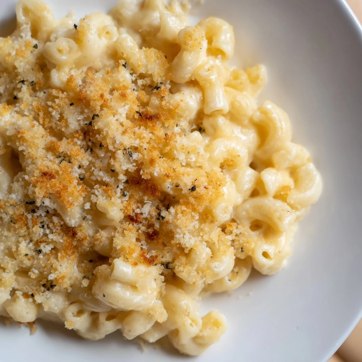 Golden-brown baked Mac and Cheese topped with crispy breadcrumbs, a comforting American classic.