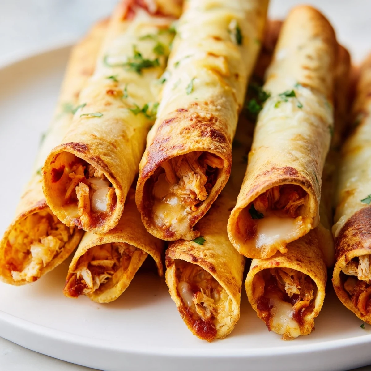 Perfectly rolled taquitos, filled with savory chicken and cheese, emerge from the air fryer, ready to serve.