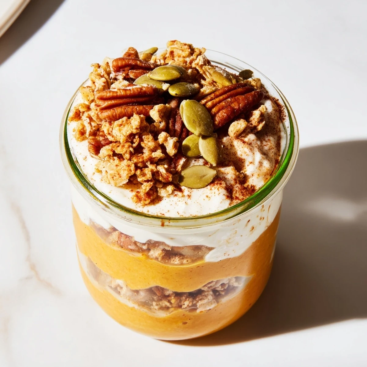 Vibrant layers of pumpkin purée and Greek yogurt make this Pumpkin Yogurt Parfait irresistible.