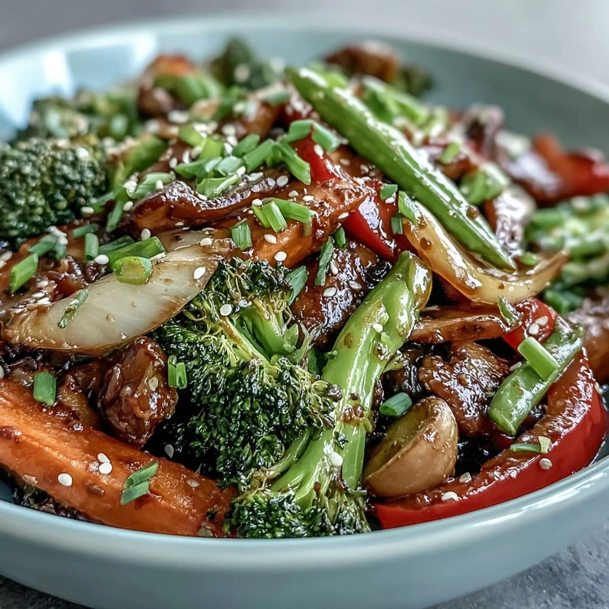 Vibrant Ginger Stir-Fried Vegetables glistening with savory sauce, a healthy and quick dinner.