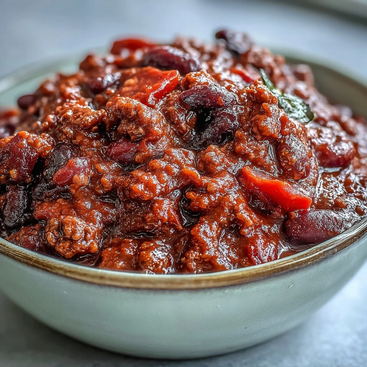 Ground beef and kidney beans simmer in rich tomato sauce in a slow cooker for this comforting Slow Cooker Chili meal.