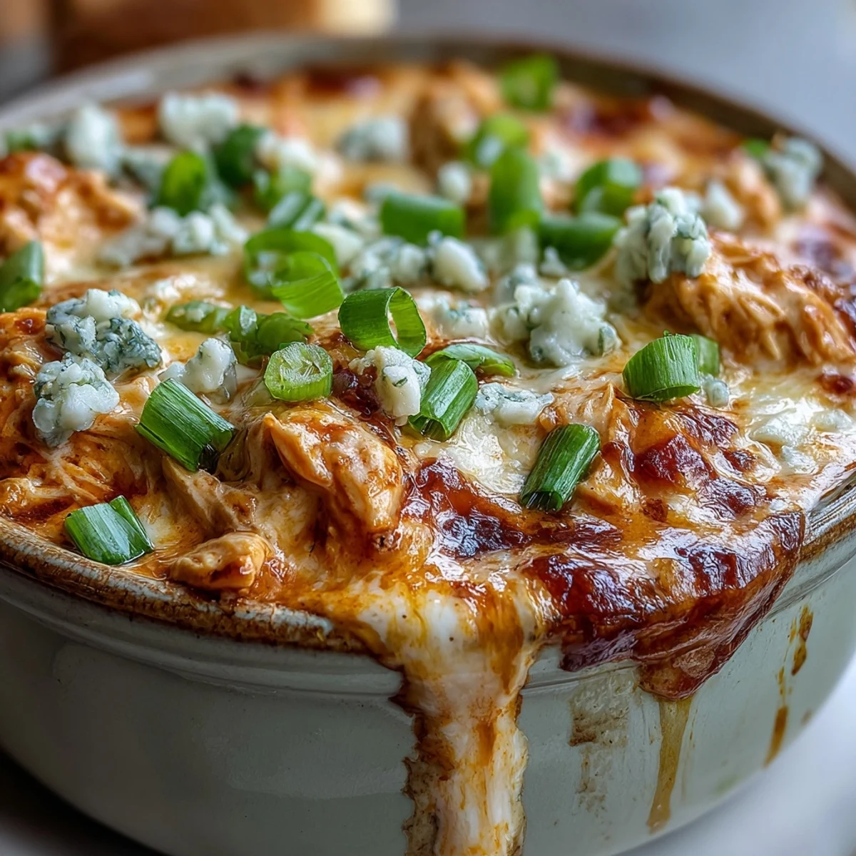 Slow cooker Crock Pot Buffalo Chicken Dip Soup with tender shredded chicken and a spicy red broth.