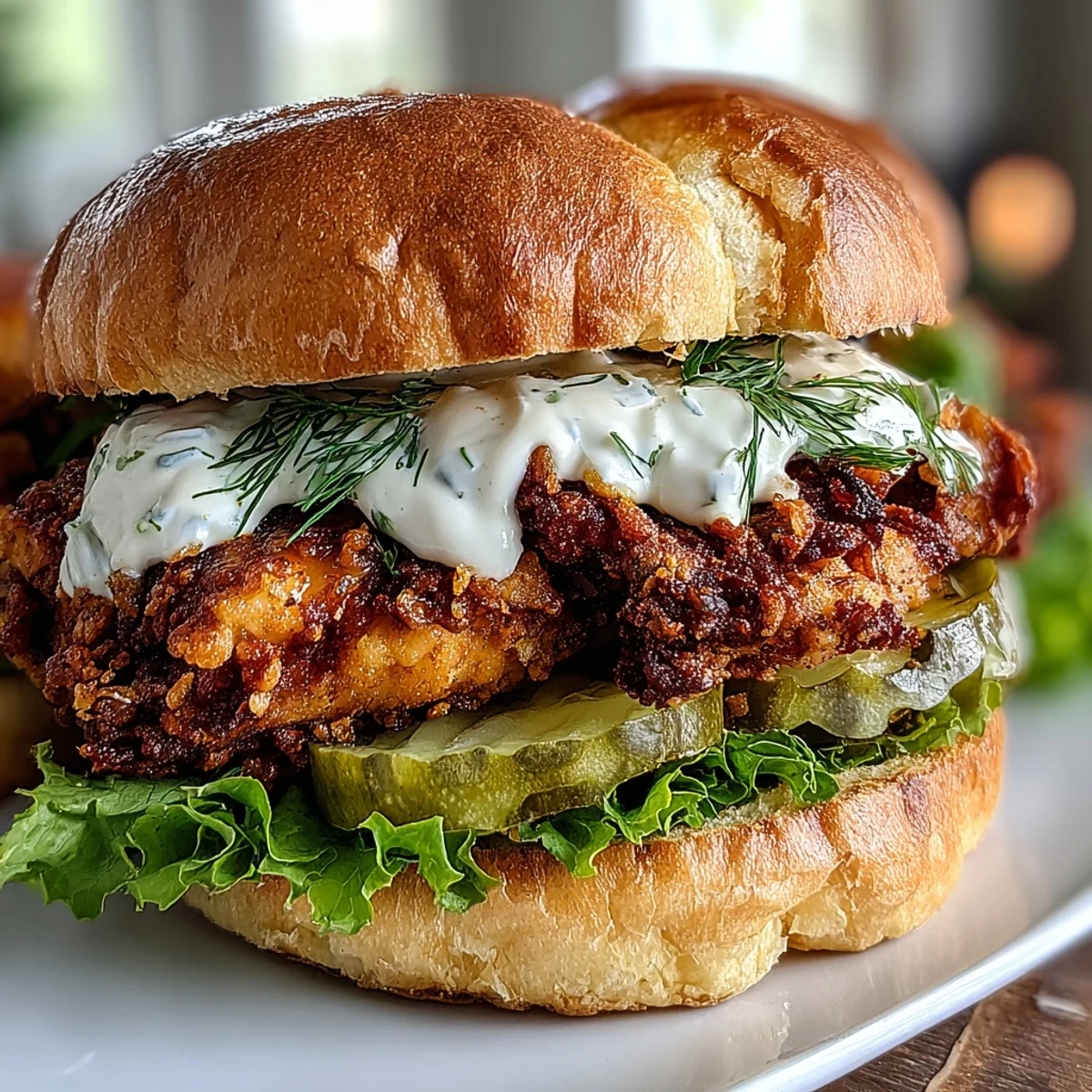 Perfectly assembled Spicy Chicken Sandwich served with extra sauce on the side, ideal for a hearty weeknight dinner.