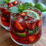 Vibrant strawberry chili limeade mocktail, a refreshing, non-alcoholic party drink.