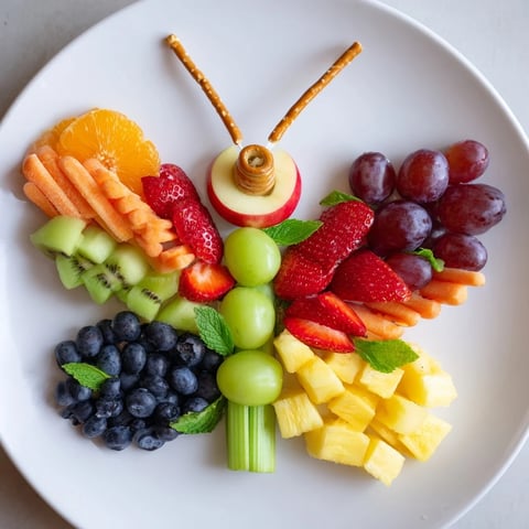Vibrant Butterfly Fruit Tray: a colorful arrangement of fresh fruit, perfect for a healthy snack.