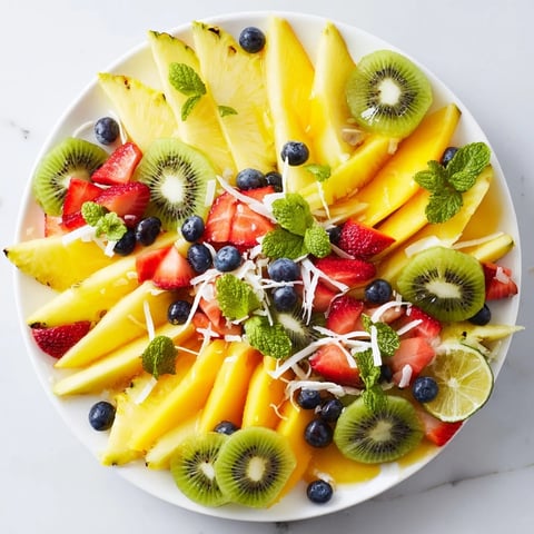 A beautifully arranged Topical Pineapple Sun Fruit Platter, ready to serve as a refreshing dessert.