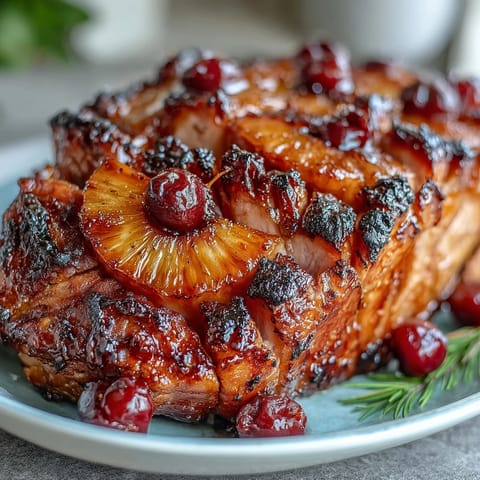 Honey Glazed Ham with Pineapple, a festive centerpiece with golden honey glaze and juicy pineapple rings, perfect for Easter dinner.