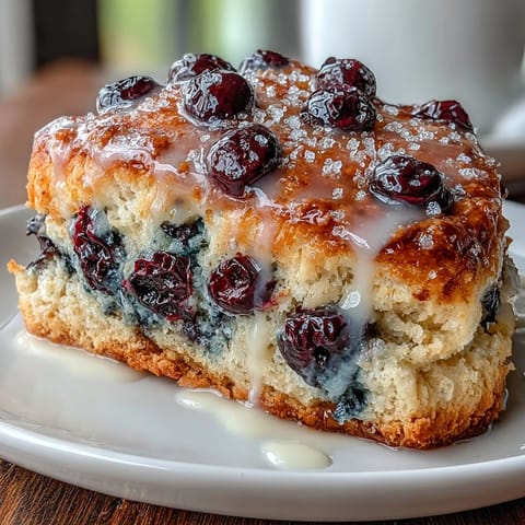 Freshly baked lemon blueberry scones topped with a sweet, tangy lemon glaze and juicy berries.