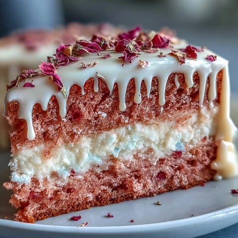A delicate Bridal Shower Rosé Velvet Cake, softly frosted and adorned with edible gold.