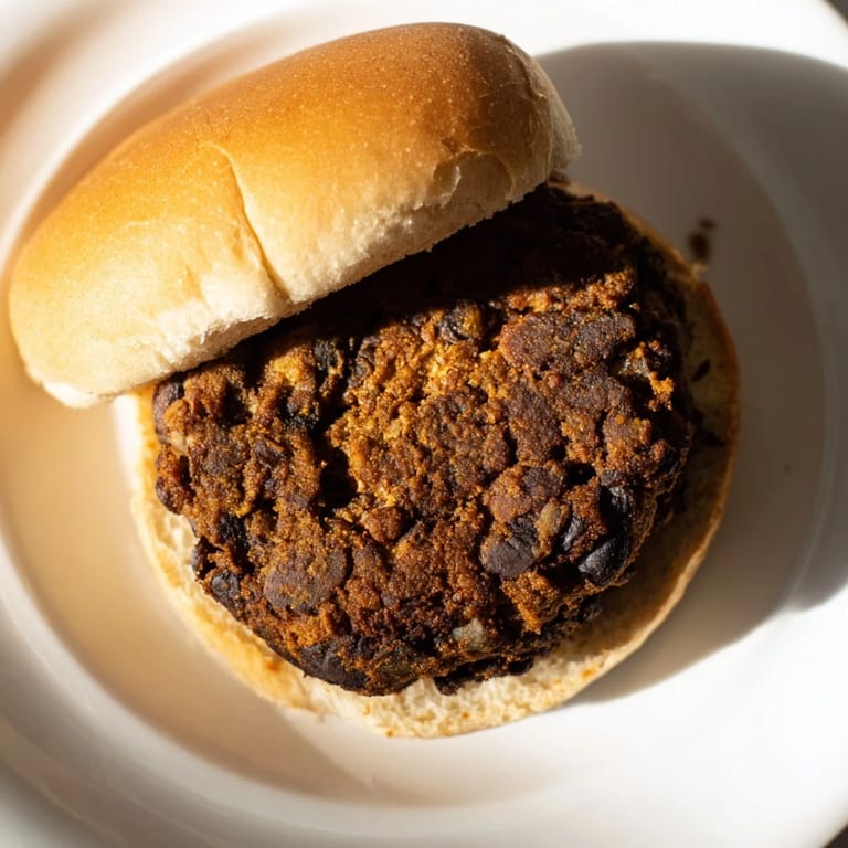 Smoky black bean burgers topped with fresh veggies and served on gluten-free buns.