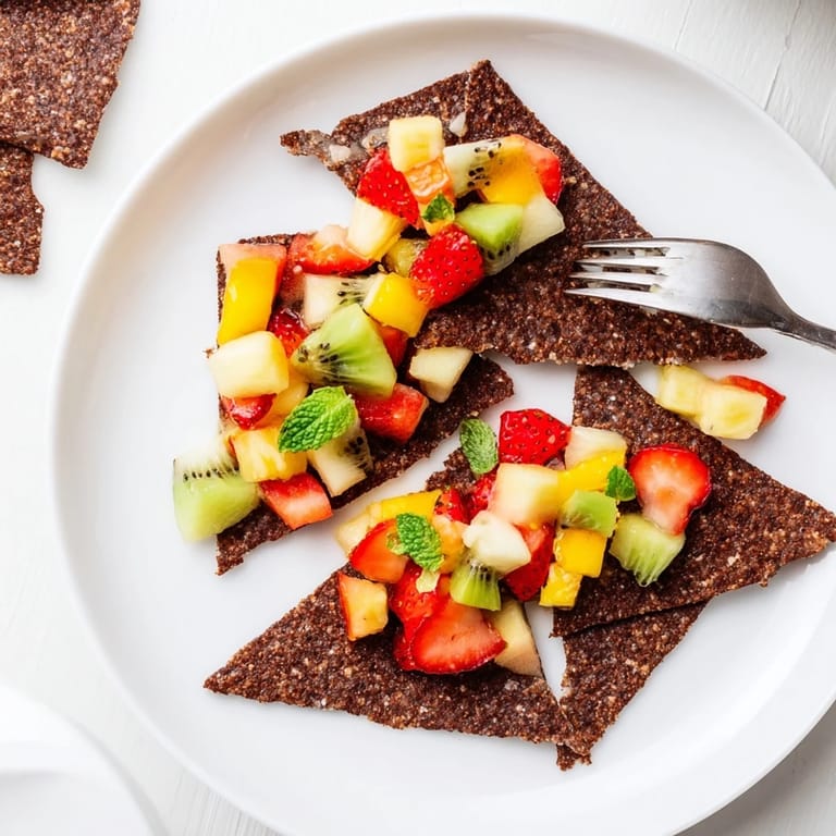 Sweet chocolate chips served with zesty fruit salsa, perfect for gatherings.