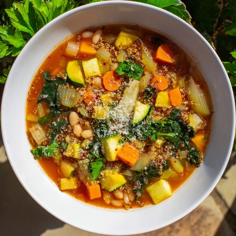 Close-up of a flavorful bowl of Minestrone with Quinoa, perfect for a cold winter day.