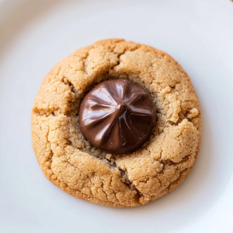 Warm, cracked tops on these 3-Ingredient Peanut Butter Blossoms, each topped with a delicate chocolate kiss.